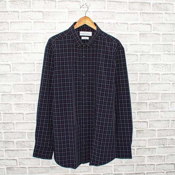 MIZZEN + MAIN Men's Trim Fit Button Down Shirt Navy Grid Check Size 2XL - Picture 1 of 7